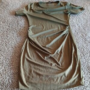 Green Ribbed Short Sleeve Dress